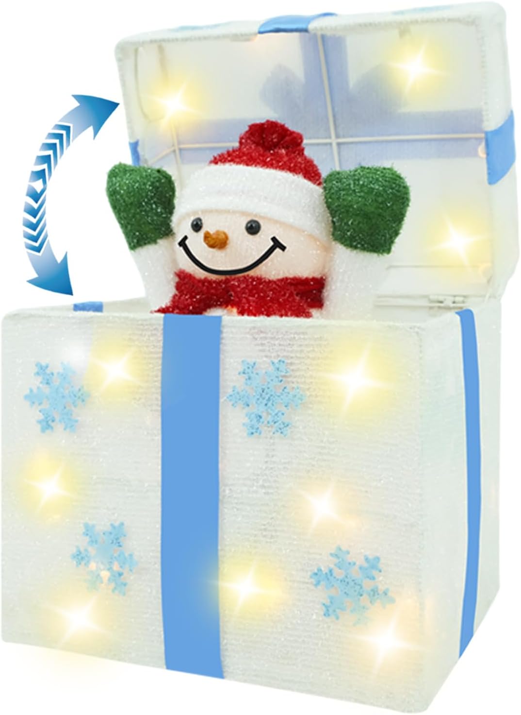 christmas decorations outdoor, lighted pop-up snowman gift box, main product view
