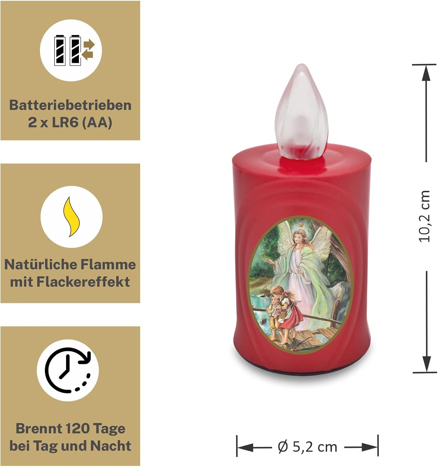 LED Votive Candle Memorial Light – Flickering Effect Like a Real Candle – Long Burning time up to 120 Days – Reusable Cemetery Remembrance Eternal Candle – RED – Mixed Saints Sticker Set
