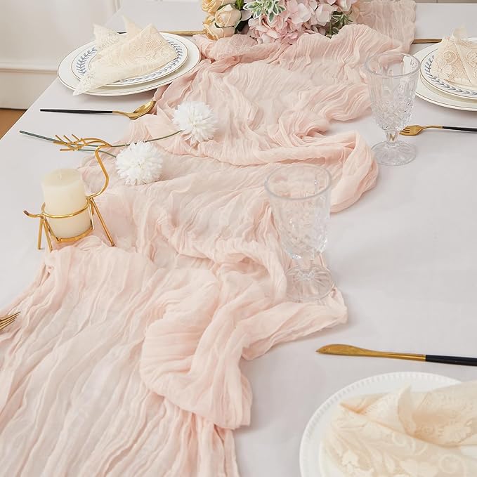 Dusty Pink 1 Pack Cheesecloth Table Runner 120 Inch 10 FT Boho Rustic Gauze for Wedding Baby Shower Party Farmhouse Summer Home Decor Washable