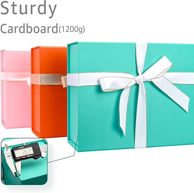 LIFELUM Large Gift Boxes with Lids,5 Pack 13.85 x 8.35 x 4.45 inch Rectangle Collapsible Gift Boxes with Ribbon,Card,Shredded Paper Filler Gift Boxes for Presents,Christmas,Birthdays