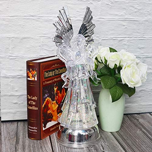 eldnacele 14" angel praying figurine snow globe lantern on a desk or shelf