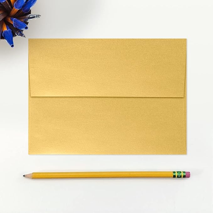 LUXPaper A7 Invitation Envelopes | Peel & Press | 5 1/4" x 7 1/4" | Gold Metallic | 80lb. Text | 500 Qty