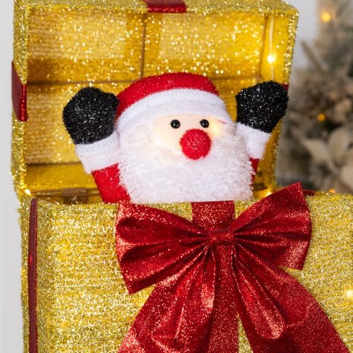 glitzhome lighted outdoor christmas decor, 40" animated stacked, front angle view