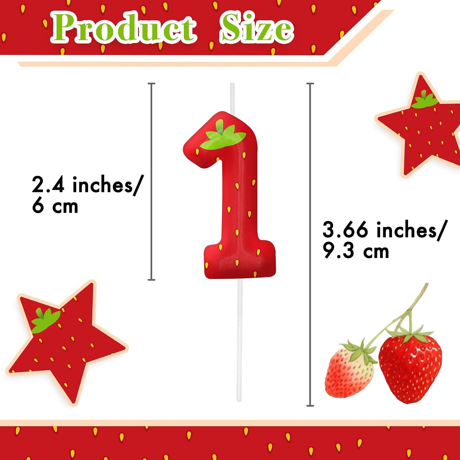 Strawberry Birthday Candles, 2.4 inch Cake Topper Decor, Number 1 Candles Birthday Decorations, Anniversary Party Cake Decorations Party Supplies