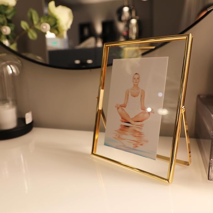 Gold Floating Frame (6"x8", Vertical), For Picture 5x7, 4x6, 3x5, Tabletop Shelf Photo Frame, Classy Gift For Festival, Wedding, Home or Office Décor…