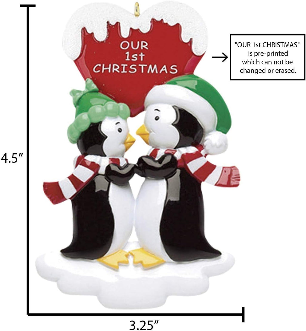 3D Personalized Our First Christmas Ornament 2026 Custom Penguin Couple Ornaments Snow Globe Couples Ornament 2026 Family of 2 Hearts Unique for Couple Ornaments Couples Unique Gifts