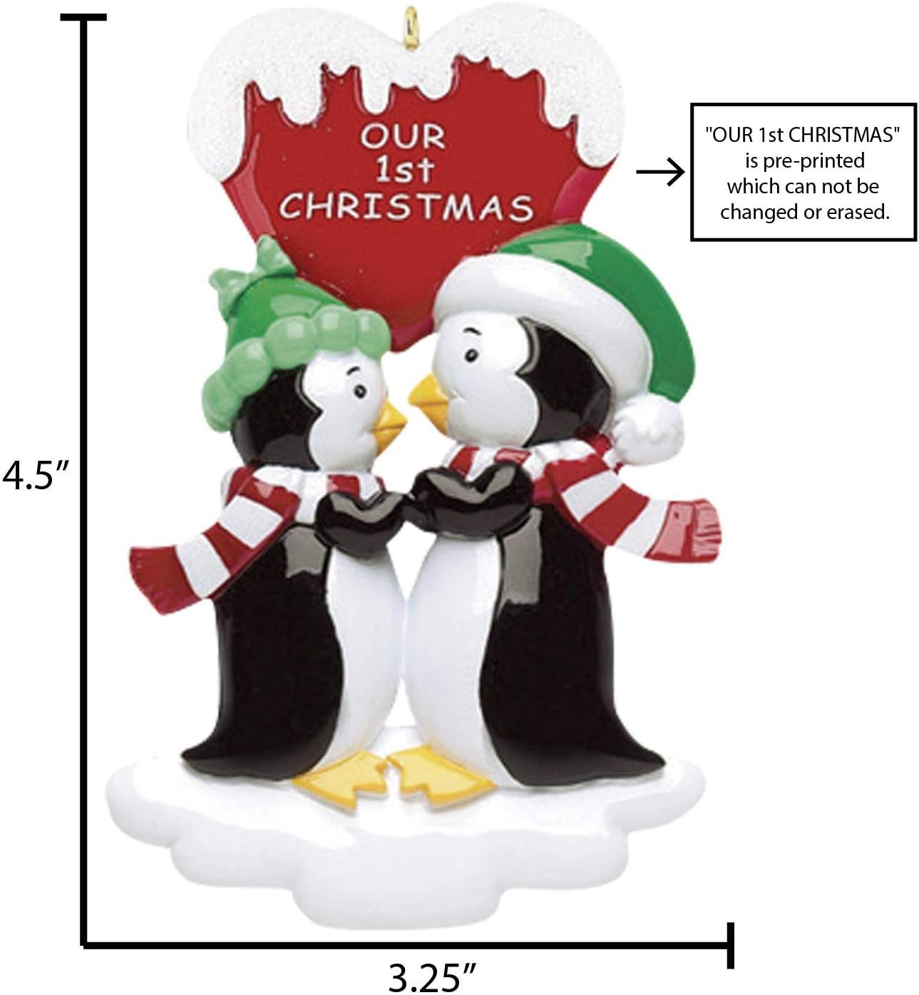 3D Personalized Our First Christmas Ornament 2026 Custom Penguin Couple Ornaments Snow Globe Couples Ornament 2026 Family of 2 Hearts Unique for Couple Ornaments Couples Unique Gifts