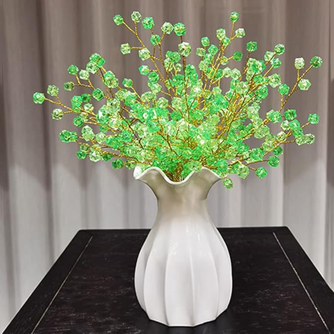 32PCS Crystal Artificial Flowers Bouquets Handmade Acrylic Flower Branches Fake Beaded Baby Breath Floral Crafts for Wedding Party Home Decor