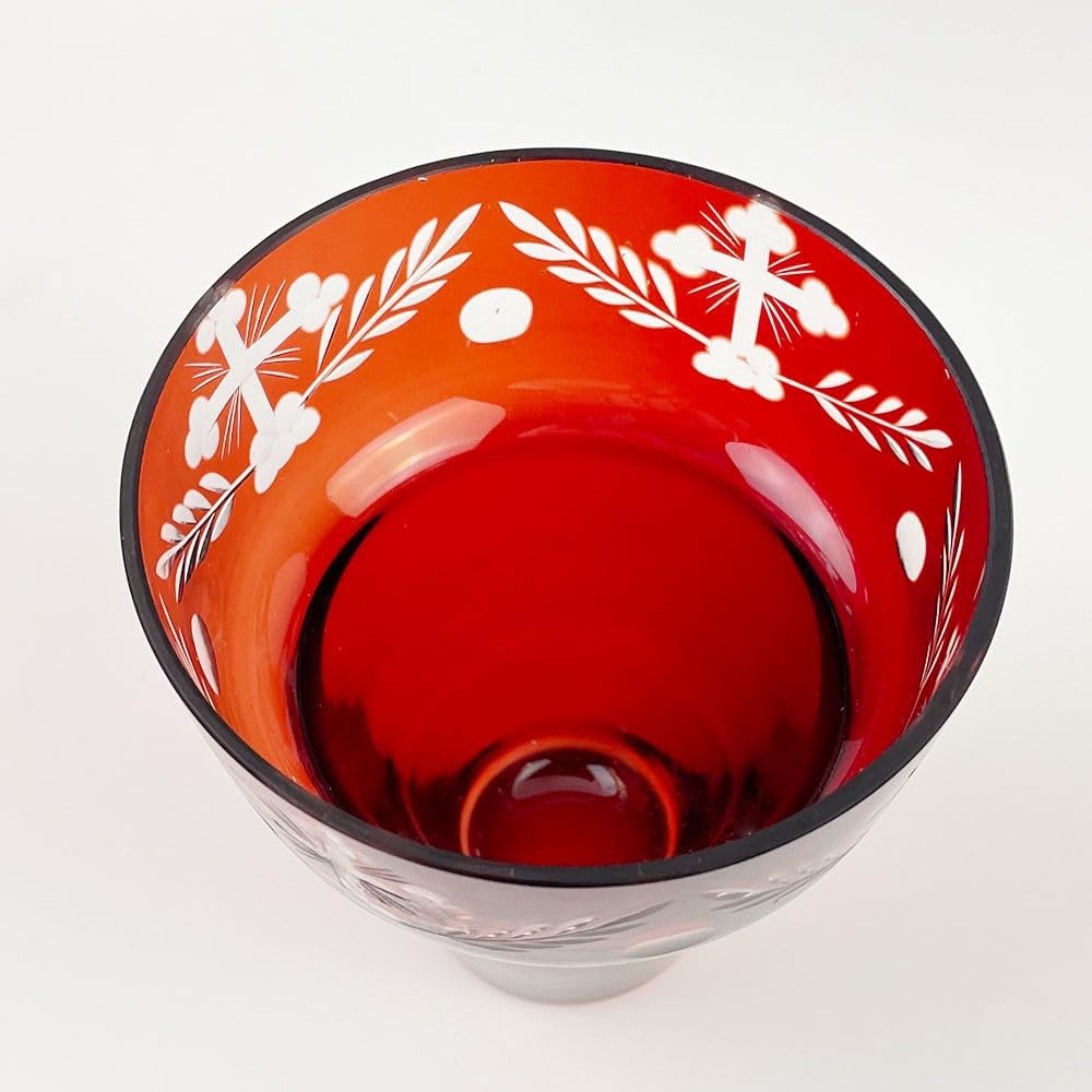 Orthodox Oil Lamp Glass Cup 10.49 cm | Engraved Cross Red Prayer Votive Holder, Orthodox Cross Laser Engraving, Church and Home Altar Devotion
