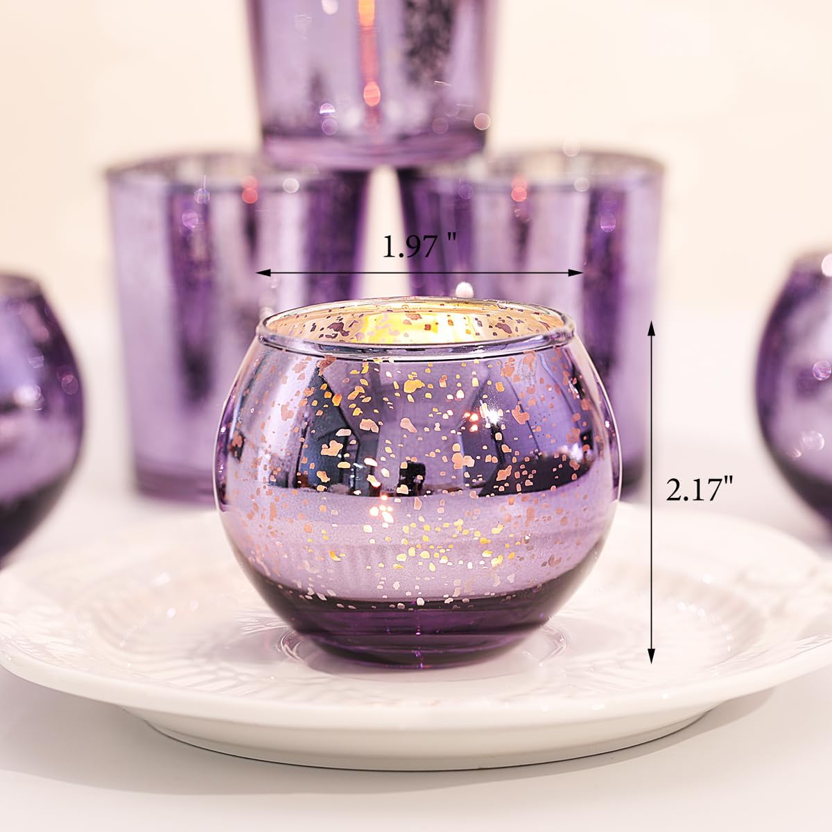 LETINE Purple Mercury Glass Votive Candle Holders - Set of 36 | Elegant Gold Tealight Candle Holders for Table Centerpieces, Weddings, Rehearsal Dinners, Halloween & Thanksgiving Decorations Indoor