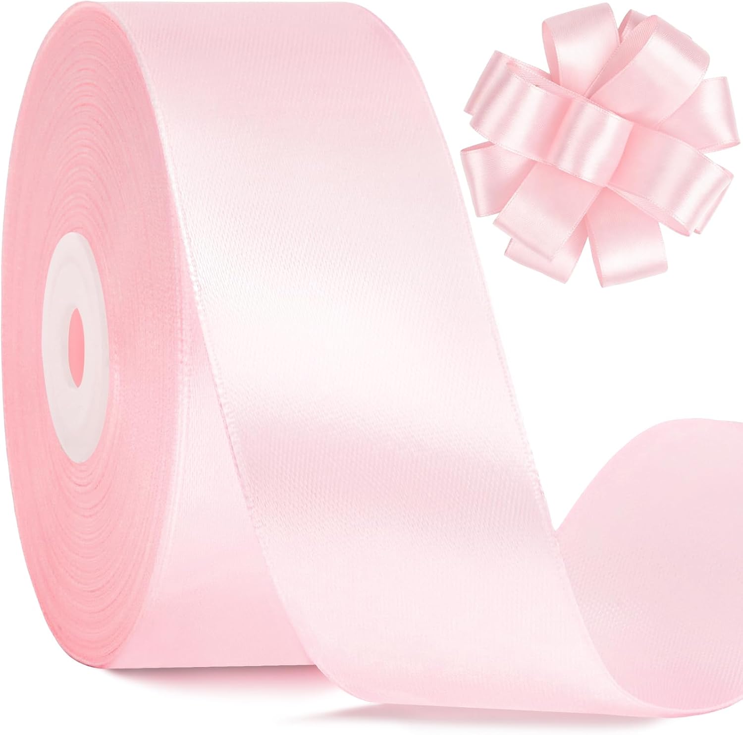 Light Pink Satin Ribbon 1-1/2 Inches, 50 Yards | Baby Pink Ribbon, Fabric Ribbon for Flower Bouquet, Gift Wrapping, Eternal Roses, Bows Making, DIY Crafts