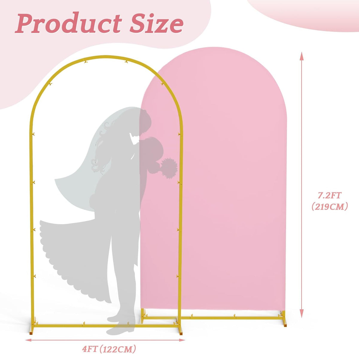7.2ft metal arch backdrop stand and cover set on a desk or shelf
