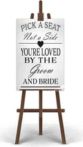 Rustic Wooden Signs Pick a Seat Not A Side Sign You Are Loved by the Groom and Bride, Wedding Signs Wall Art Decor Kitchen Cafe Pub Decor Gift 18x12 INCH