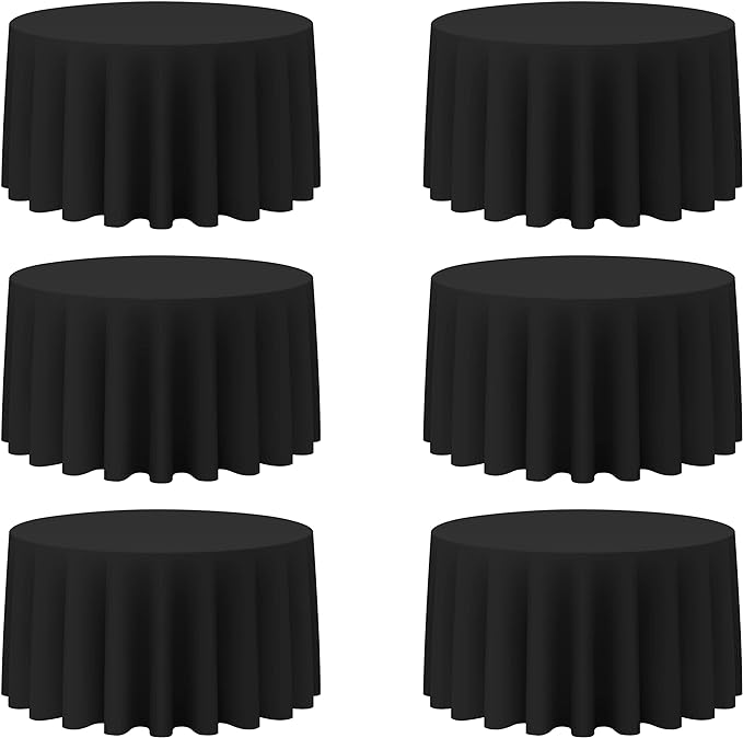 BRILLMAX 6 Pack Black Round Tablecloths 120 Inch - Circle Bulk Linen Polyester Fabric Washable Table Cloth Cover for Wedding Reception Banquet Birthday Party Buffet Restaurant