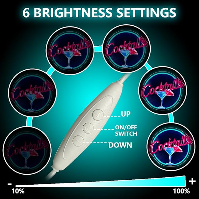 Cocktails Neon Signs for Wall Decor,UV Print Cocktails Glass LED Neon Light Up Sign for Beer Bar Art Wall Lights,Bar Party,Pub,Night Club,Man Cave Decor,Adjustable Brightness