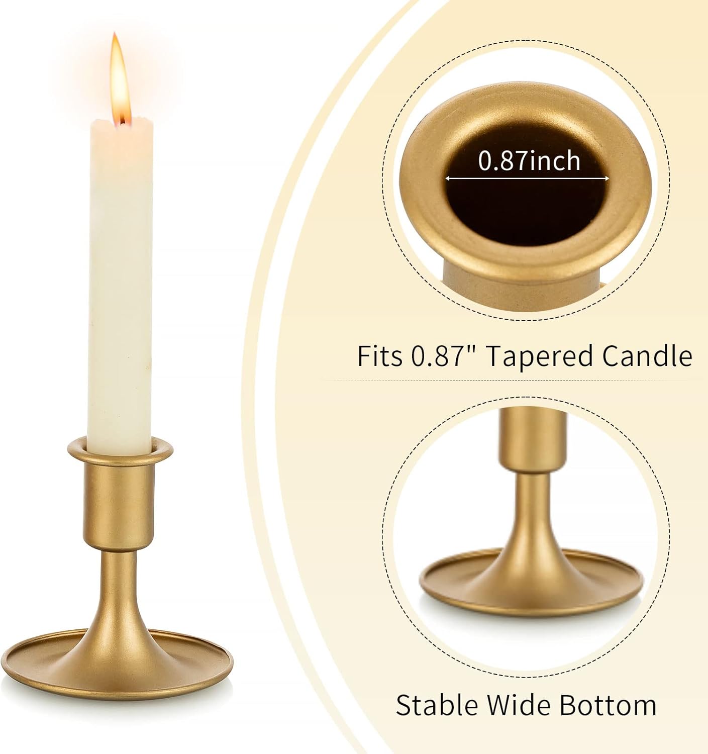 Candlestick Holders Taper Candle Holders, Romadedi Gold Candle Stick Candle Holder for Table Centerpiece, Wedding Reception, Festive Christmas Mantel Decoration or Home Decor, Set of 2