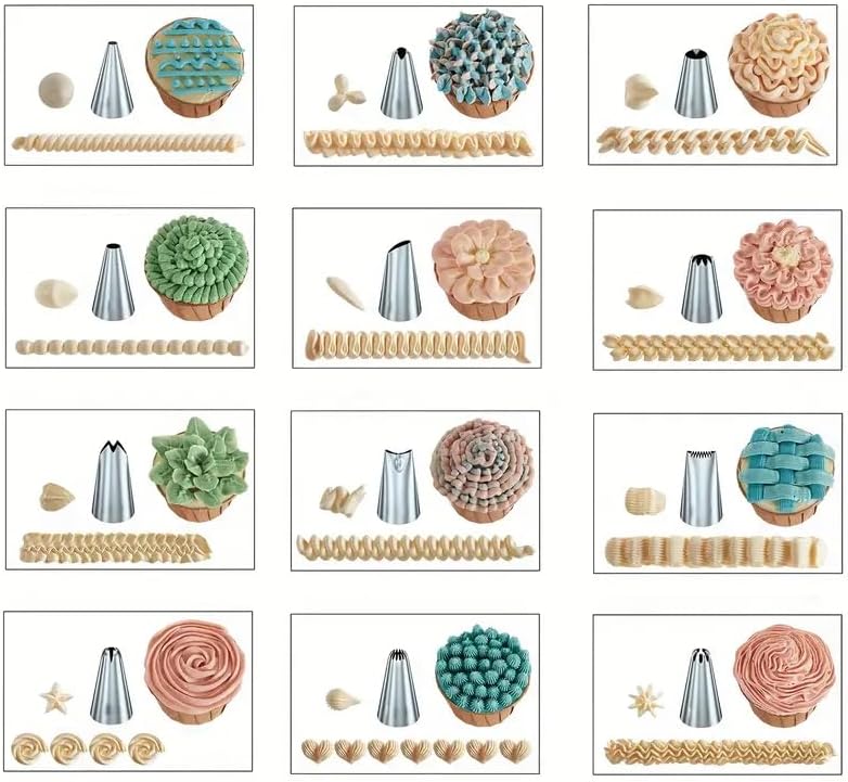 21 Pcs Piping Bags and Tips Set, Cake Decorating Tips Set with 12 Stainless Steel Piping Tips, 2 Reusable Pastry Bag 2 Couplers, 3 Scrapers and 2 Silicone Rings, Cake Piping Tool Supplies, Blue