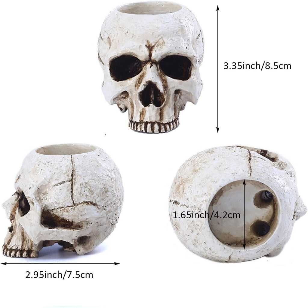 VICDUEKG Skull Candle Holder Skeleton Candlestick Holders Spooky Tealight Cup Gothic Decor Resin Candlestick Crafts for Halloween Christmas Home Party Graveyard Outdoor Bar Decoration, White, 1 Pieces