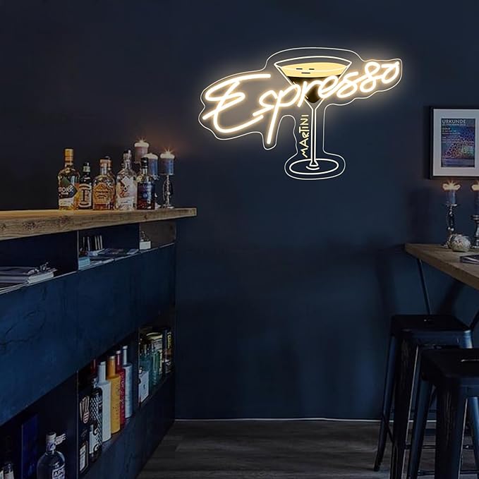Espresso Martini Neon Sign, Cocktail Club Wall Art Decor,Tini Time Wall Decor,Martini Lover Gift,Retro Espresso wall sign,Retro Alcohol Gift, 16.5"x11.6"
