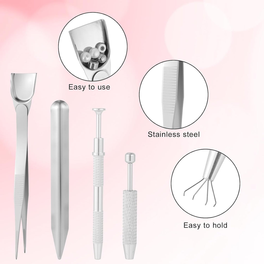 Gosknor 4pcs Cake Decorating Tools Set, Stainless Steel Bead Scoop Spatula Tweezers & 2 Icing Pens Professional Sprinkles Piercing Grabber Tools for Baking Cookies Cupcake Decoration (Silver)