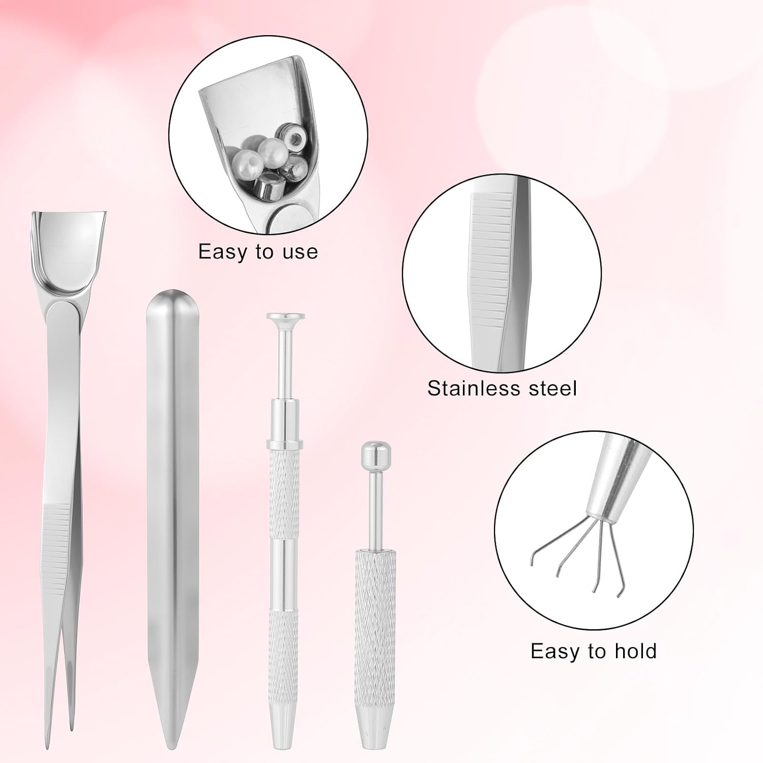Gosknor 4pcs Cake Decorating Tools Set, Stainless Steel Bead Scoop Spatula Tweezers & 2 Icing Pens Professional Sprinkles Piercing Grabber Tools for Baking Cookies Cupcake Decoration (Silver)