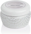 Capri Blue Volcano Scented Mini Tin Jar Candle | White, 3 oz | Printed Mini Tin Candles for Home Scented with Tropical Fruit & Sugared Citrus - Long Lasting Soy Wax Blend