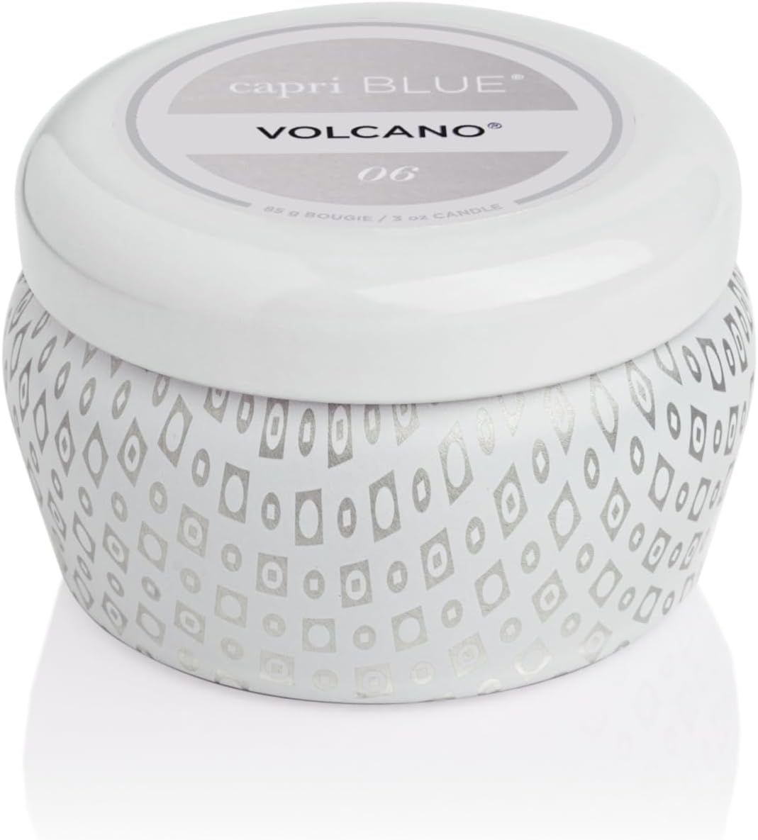 Capri Blue Volcano Scented Mini Tin Jar Candle | White, 3 oz | Printed Mini Tin Candles for Home Scented with Tropical Fruit & Sugared Citrus - Long Lasting Soy Wax Blend