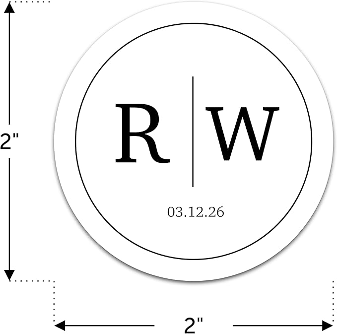 Personalized Wedding Stickers - Custom Wedding Envelope Seals for Invitations, Thank You Cards, and Save The Date (50-1000 Stickers) (Initials with Date)