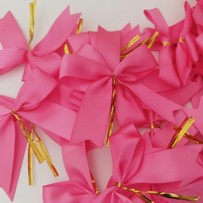 50pcs 3-1/2" Hot Pink Satin Ribbon Bows with Twist Ties for Gift Wrapping Packing Christmas Decoration(Hot.Pink)