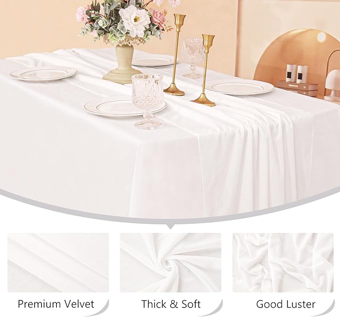 Velvet Table Runner 20 x 120 Inches 10ft Luxurious Thick Soft Velvet Christmas Thanksgiving Wedding Reception Table Runner for Party Reception Decorations(Ivory, 6 Pack)