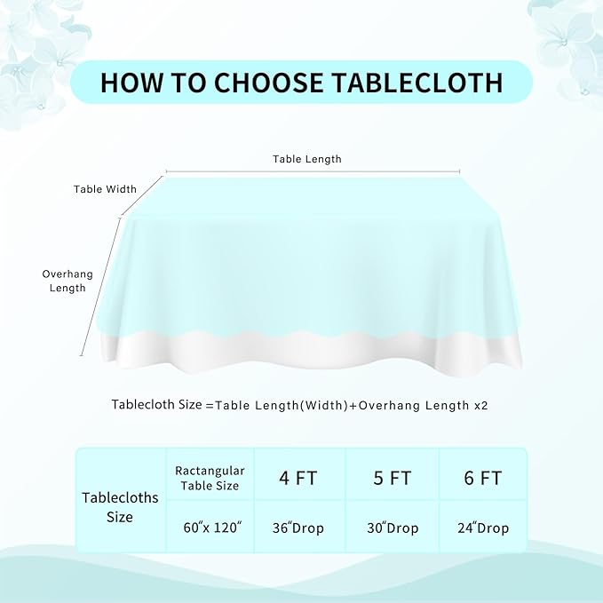 LuoluoHouse Blue Lace Tablecloth 6pcs Table Fabric 60x120 Inch for Rustic Boho Wedding Bridal Shower Party Decoration Rectangle Overlay Long Vintage Embroidered Reception Table Cloth Decor