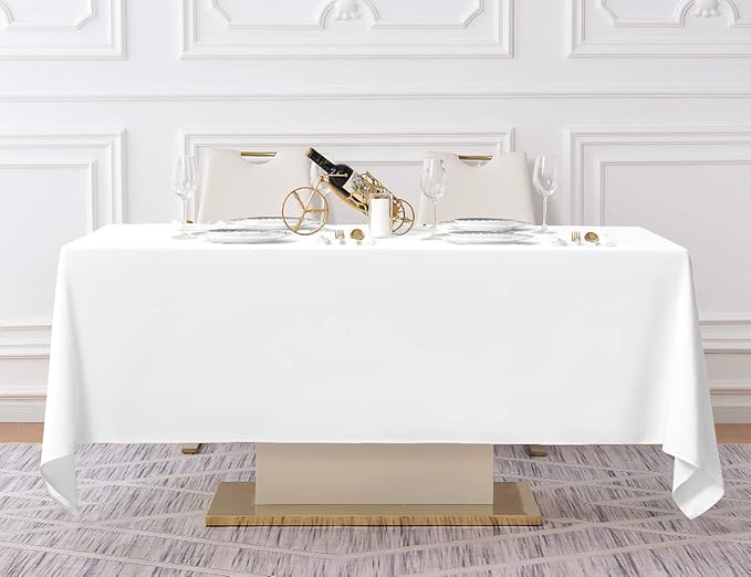 Surmente White Rectangle Tablecloth 60 x 102-inch Rectangular Polyester Table Cloth for Weddings, Banquets, or Restaurants