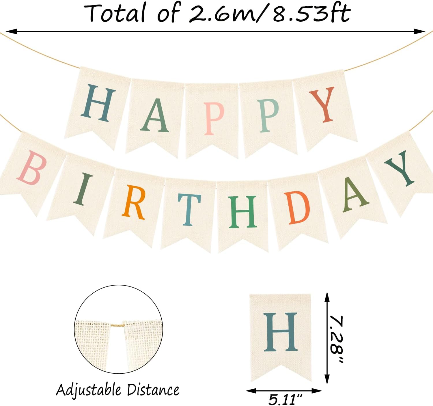 Doumeny Happy Birthday Burlap Banner Boho Birthday Garland Bunting Sage Green Pink Bohemian Party Hanging Flag White Happy Birthday Party Bunting Garland for Women Men Birthday Photo Backdrop