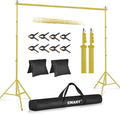 EMART Backdrop Stand 10x10ft(WxH) Photo Studio Adjustable Background Stand Support kit with 2 Crossbars, 8 Clamps, 2 Sandbags and Carry Bag for Parties, Events Decoration, Wedding -Titanium Gold