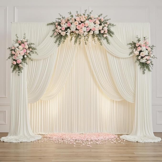 50ftx14FT Wrinkle Free Ivory Backdrop Curtain, 10 Panels 14FT Height Ivory Wedding Backdrop Drapes, Silky Polyester Back Drop Cloth for Birthday Photography Background Party Backdrop Draping