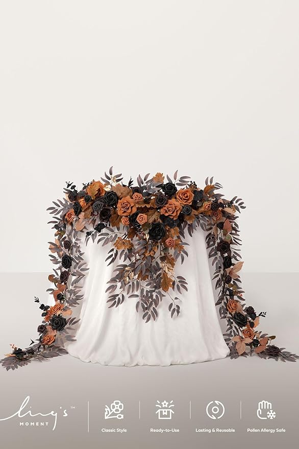 Ling's moment 9FT Eucalyptus and Willow Leaf Flower Garland, Handcrafted Wedding Sweetheart Table Centerpieces, Head Table Decor, Arch Backdrop Decorations for Wedding | Halloween Black & Orange