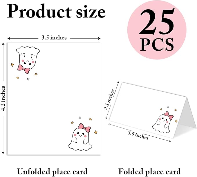 25 Pack Halloween Place Cards, Editable Name Cards for Table Setting, Spooky Tent Cards Food Label for Dinner Party, Bridal Shower, Wedding, Baby Shower and Events -T36