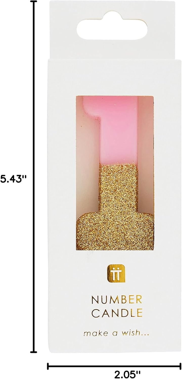 Talking Tables Pink Number 1 Birthday Candle with Gold Glitter, First Birthday Candle Girl, 1st Birthday Cake Topper