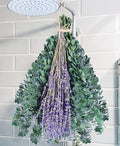 115 Pcs Eucalyptus Stems & Lavenders Flowers Bundles for Shower, 17'' Upgrade Hanging Shower Plant, Natural Real Eucalyptus Leaves Lavenders Stems with Chrysanthemums, Fragrant Bathroom Decor