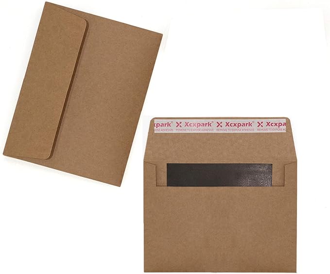 100 Qty Printable A6 Invitation Envelopes 4.75x6.5 inches Cards, Self Seal 120GSM Brown Kraft Paper Envelopes for Invitations, Photos, Documents, Wedding, Baby Shower, Easy to Seal and Peel
