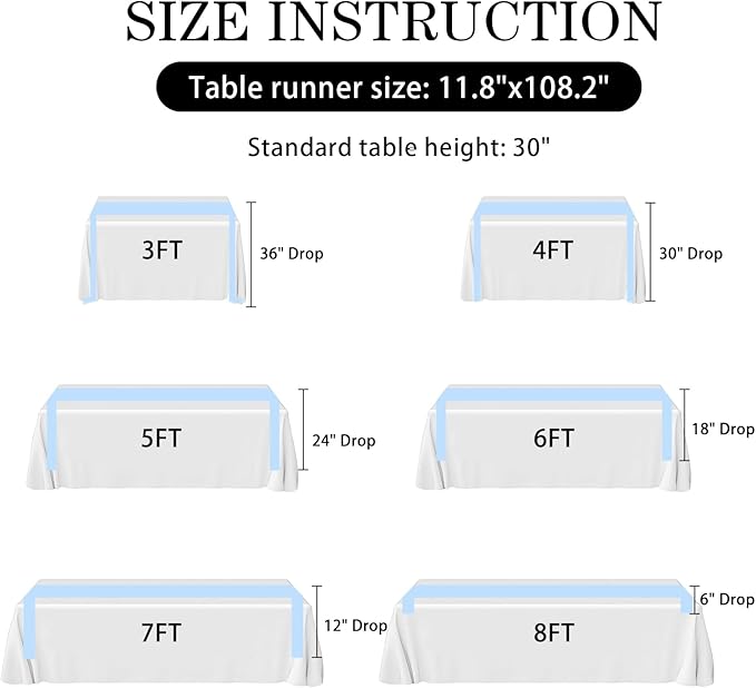 SHEJIZE 2 Pack Light Blue Satin Table Runner 12x108 Inches Long, Bright Silky Smooth Satin Table Runner Table Decor for Wedding Banquet Christmas Prom Event Birthday Party