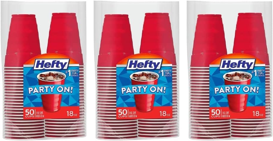 Hefty Easy Grip Disposable Plastic Cold Cups, Red, 18 Ounce (50 Count (Pack o...