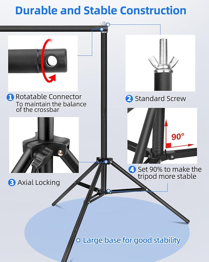 Hemmotop Backdrop Stand 10x8ft, Heavy Duty Photography Background Stand for Parties, Adjustable Photo Backdrop Stands Kit for Wedding, Photo Booth, Party, Decoration, Balloon, Projector Screen