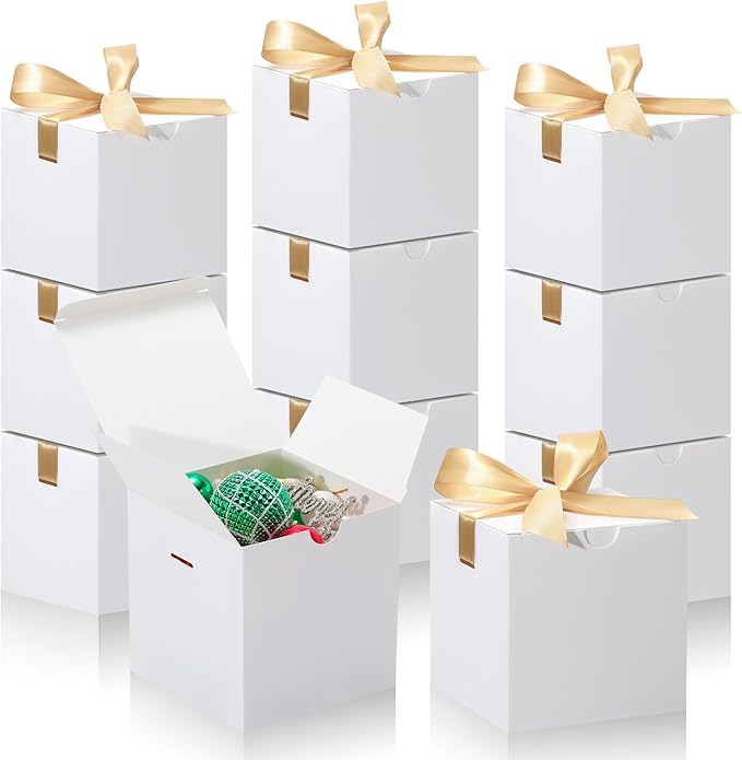 DOYIDE Small Gift Boxes, 20 Pack 5x5x5 Inch White Elegant Paper Boxes with Ribbons, Crafting, Christmas Gift Box Wedding Party Favor, Cupcake, Candy, Bridesmaids Proposal Box