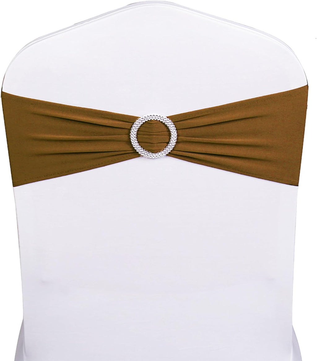 Pack of 50 Spandex Light Brown Chair Sashes for Wedding Coffee Chair Bows Sashes Fitting Birthday Party Ceremony Bridal Baby Shower Decor (Bran/Light Brown)