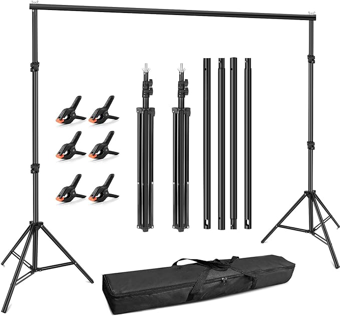 Hemmotop Photo Backdrop Stand, 10x7 ft Background Stand for Photoshoot, Adjustable Backdrops Support kit with Carry Bag for Parties, Photography, Projector Screen, Wedding, Decoration, Balloons