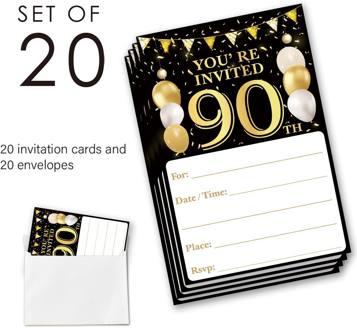 90th Birthday Party Invitations for Women Men - Back in 1936 Invites 90 Year Old Party Invitations Set for Birthday Anniversary (20 Invites and Envelopes)
