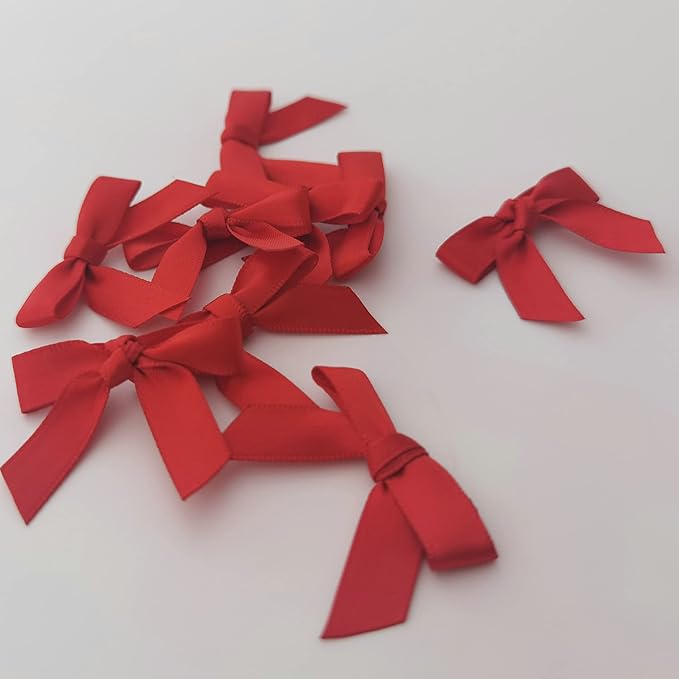 50pcs 1-1/2" Mini Red Satin Ribbon Bows for Christmas Decoration Gift Packing (Red)