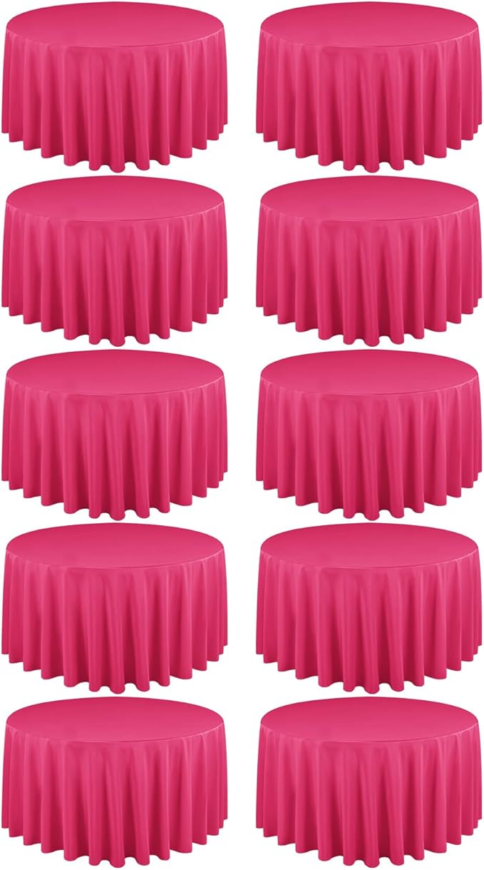 10 Pack Hot Pink Round Tablecloths 120 Inch, Circle Bulk Washable Linen Polyester Tablecloth, Table Cloth Cover for Wedding Buffet Party Banquet Reception Restaurant and Camping