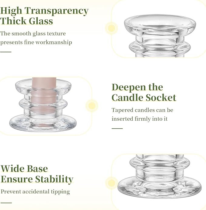 Glasseam Glass Tapered Candlestick Holders: 20Pcs Clear Taper Candle Holders Bulk Modern Small Candle Stick Candle Holder Short for Table Centerpiece Wedding Christmas Dinner Party Decor